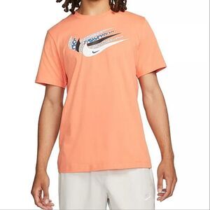Nike Men's Orange Crewneck Swoosh Graphic Short Sleeve Tee